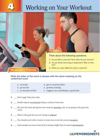Working on Your Workout - B1 - READING CHALLENGE 3