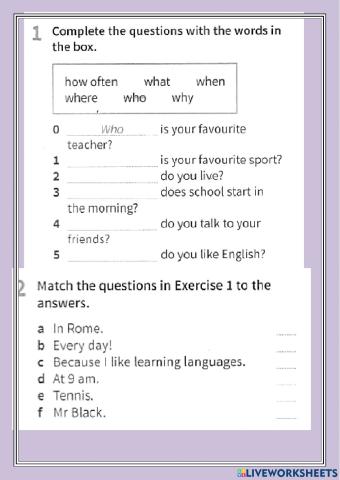 Pepare 5 Unit 8 At school WH-quesion