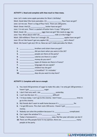 Too much, too many, too, enough