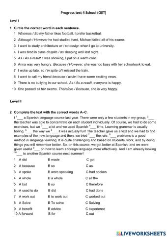 OET Shool Unit 4 progress test