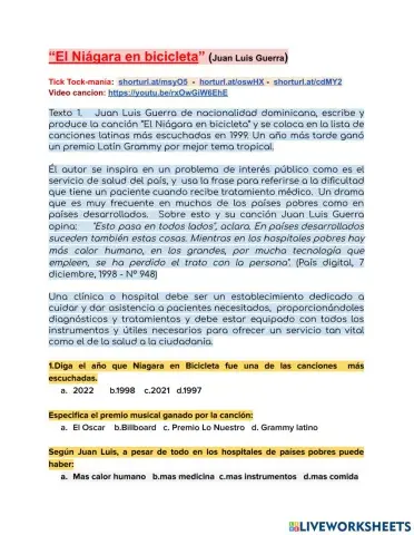 Lectura, video canción: Niágara en Bicicleta