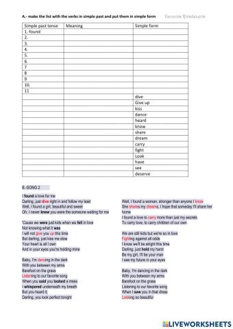 Simple past with songs