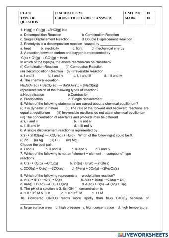 Sslc science (e-m) unit.10.TYPES OF CHEMICAL REACTIONS