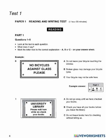PET Exam Reading Test 1