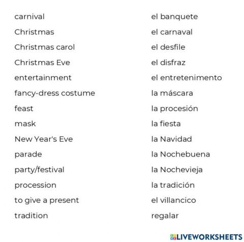 Vocabulario sobre celebraciones