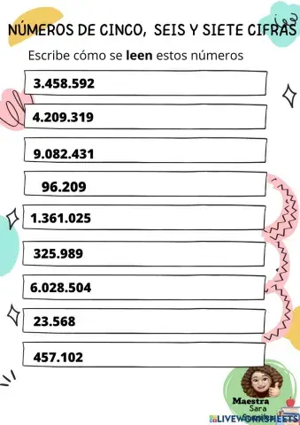 Numeros de cinco, seis y siete cifras