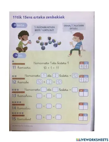 11tik 15era arteko zenbakiak