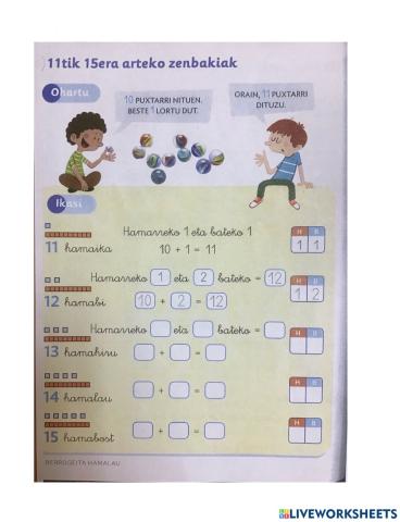11tik 15era arteko zenbakiak