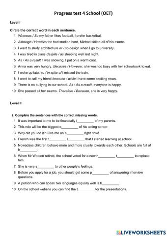 Oet progress test school