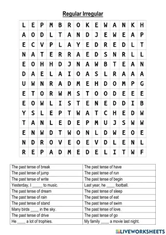 Regular Irregular Wordsearch worksheet