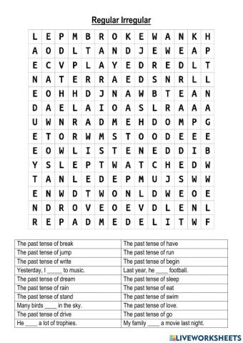 Regular Irregular Wordsearch worksheet