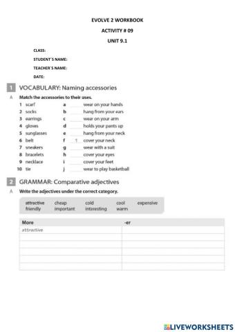 EVOLVE 2 UNIT 9.1 workbook