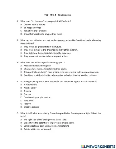 TN2 - Unit 8 - Reading extra