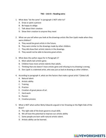 TN2 - Unit 8 - Reading extra