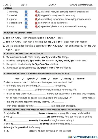 Money test Unit 4 Form 8