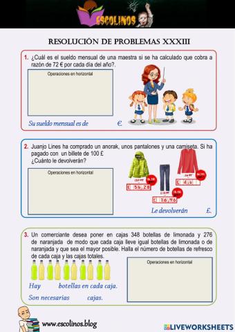Matemáticas 5º. Resolución de problemas XXXIII
