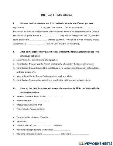 TN2 - Unit 8 - Listening extra