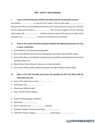 TN2 - Unit 8 - Listening extra