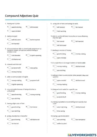 Compound Adjectives Quiz