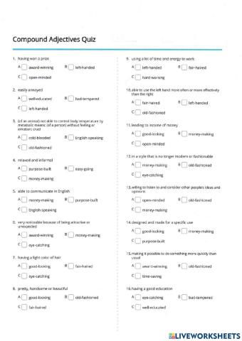 Compound Adjectives Quiz