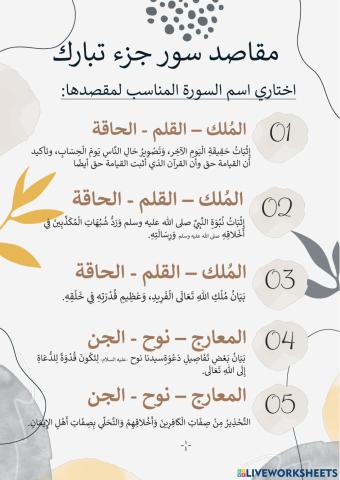 مقاصد سور جزء تبارك