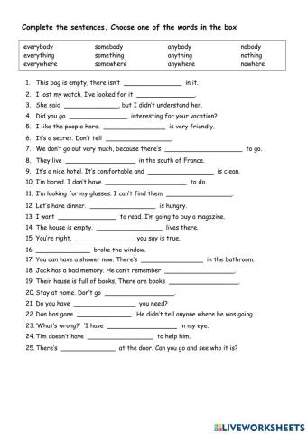 Indefinite Pronouns Review