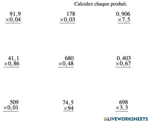 Multiplication de nombres décimaux