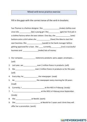 Mixed verb tense gap fill exercises