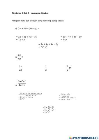 Tingkatan 1 Bab 5 Ungkapan Algebra (Operasi)