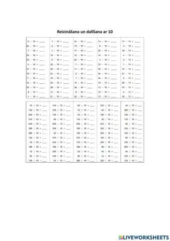 Reizināšana un dalīšana ar 10