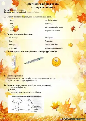 Діагностувальна робота -Природа восени- ЯДС 2 клас
