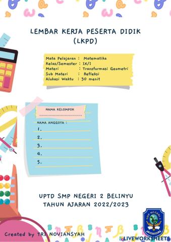 LKPD Refleksi terhadap garis y-x dan y--x