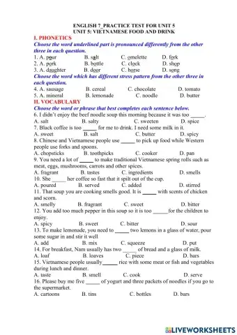 ENGLISH 7 - END TERM 1 - Test 1