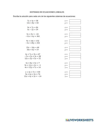 Sistema de ecuaciones lineales 2x2 y 3x3