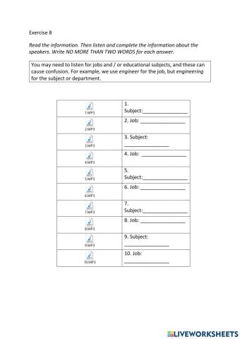 IE3, Unit 1, Listening, Exercise 8