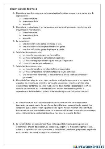 Origen y evolución de la vida 2