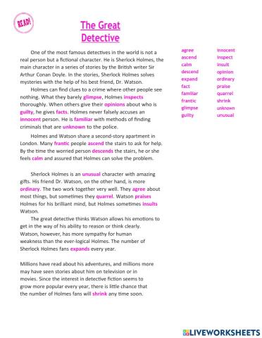 The great detective - Powerful vocabulary for reading success 4 - lesson 10