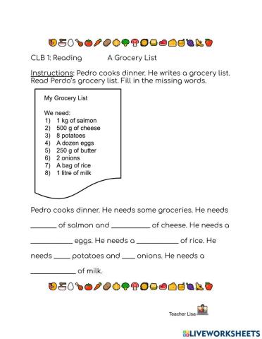 CLB 1 Reading: Grocery List