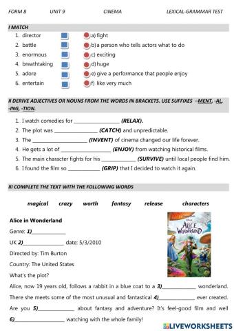 Cinema  Test Unit 9 Form 8