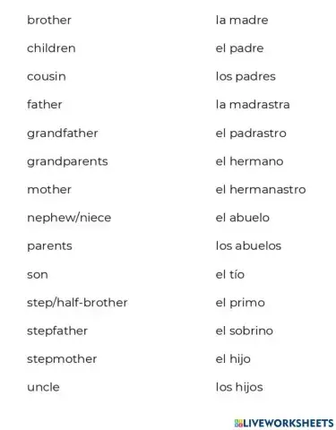 Vocabulario sobre la familia