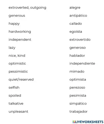 Vocabulario para describir personas