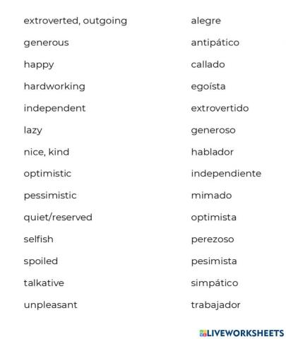 Vocabulario para describir personas