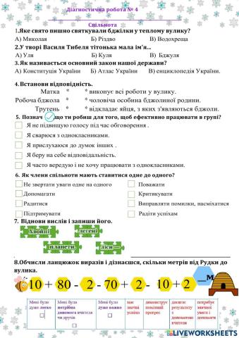 СПІЛЬНОТА. Діагностувальна робота.