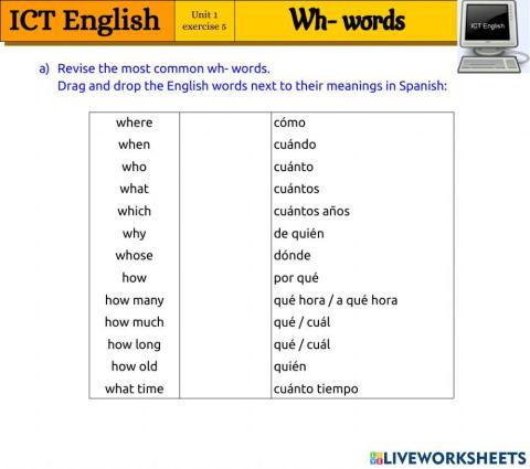 ICT 1.5 - Wh- words revision