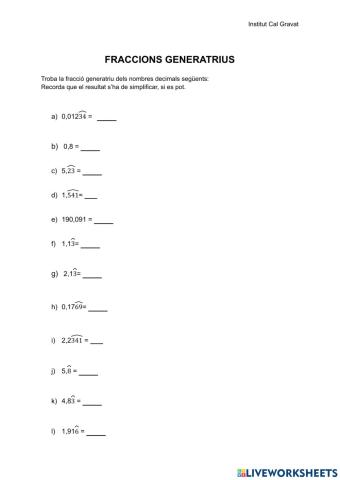 Fraccions generatrius