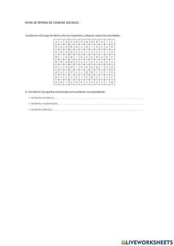 Ficha repaso rios españoles