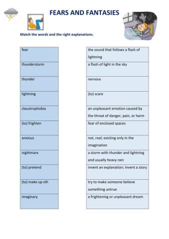 Fears and fantasies - vocabulary