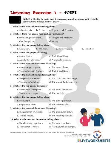 Listening Ex. 1-2: TOEFL