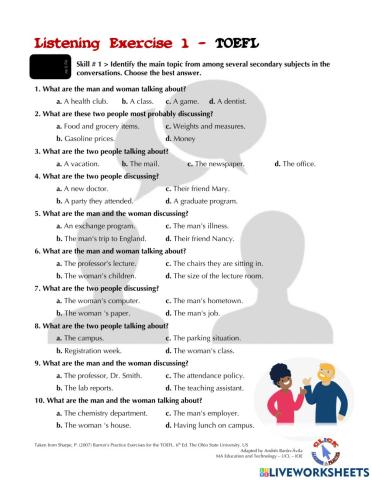 Listening Ex. 1-2: TOEFL