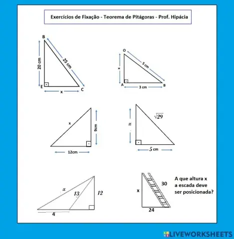 Exercício de Fixação - Teorema de Pitágoras